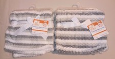 NWT SWIGGLES LOT OF 2 TEXTURED FLEECE BABY BLANKET WHITE GRAY STRIPE 30in X 36in