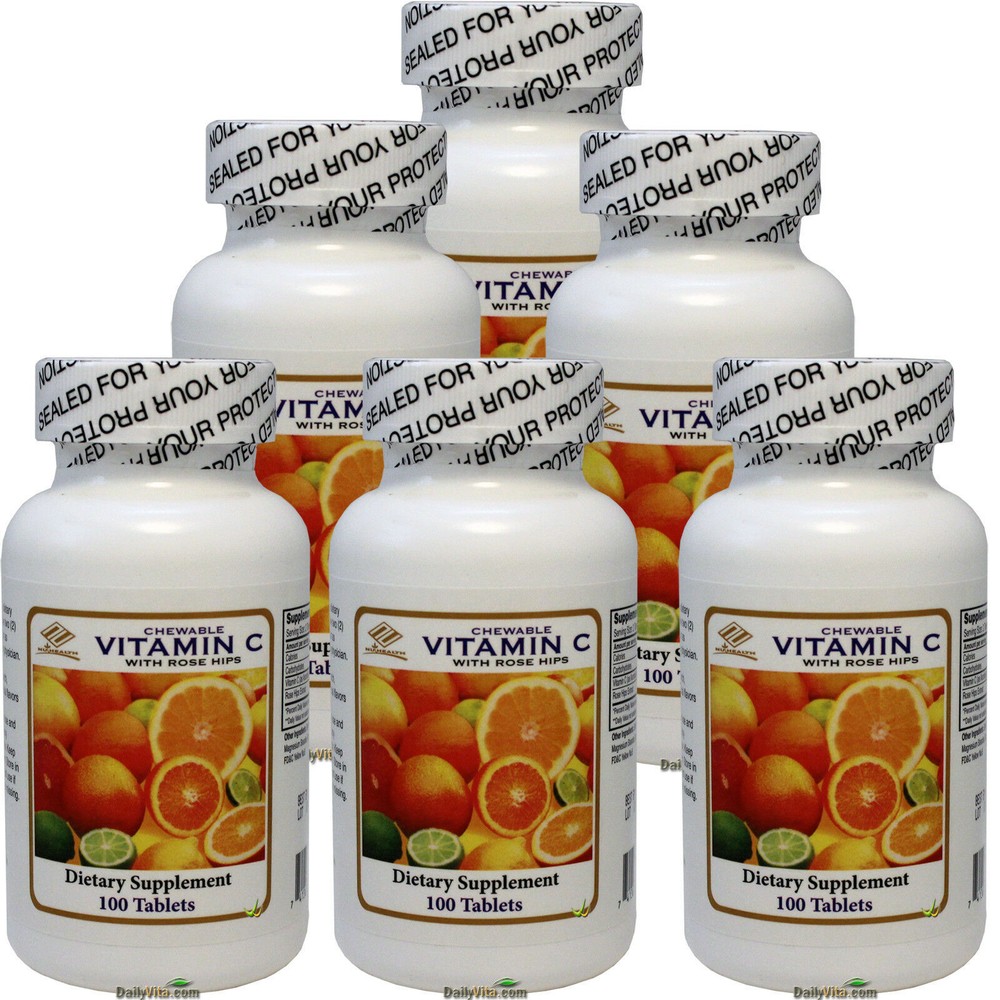 6 x Natural Vitamin C + Rose Hips Chewable 500mg 100 CT