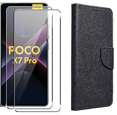 Case Cover Wallet Cards + Tempered Glass for Xiaomi Poco X7 Pro 5G