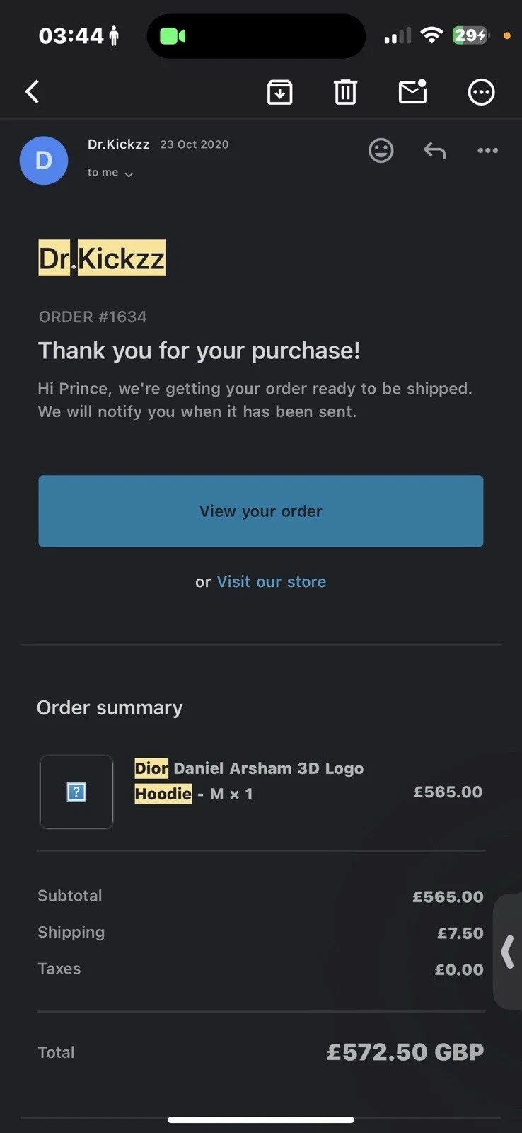 Felpa con cappuccio Dior x Daniel Arsham logo 3D nera media