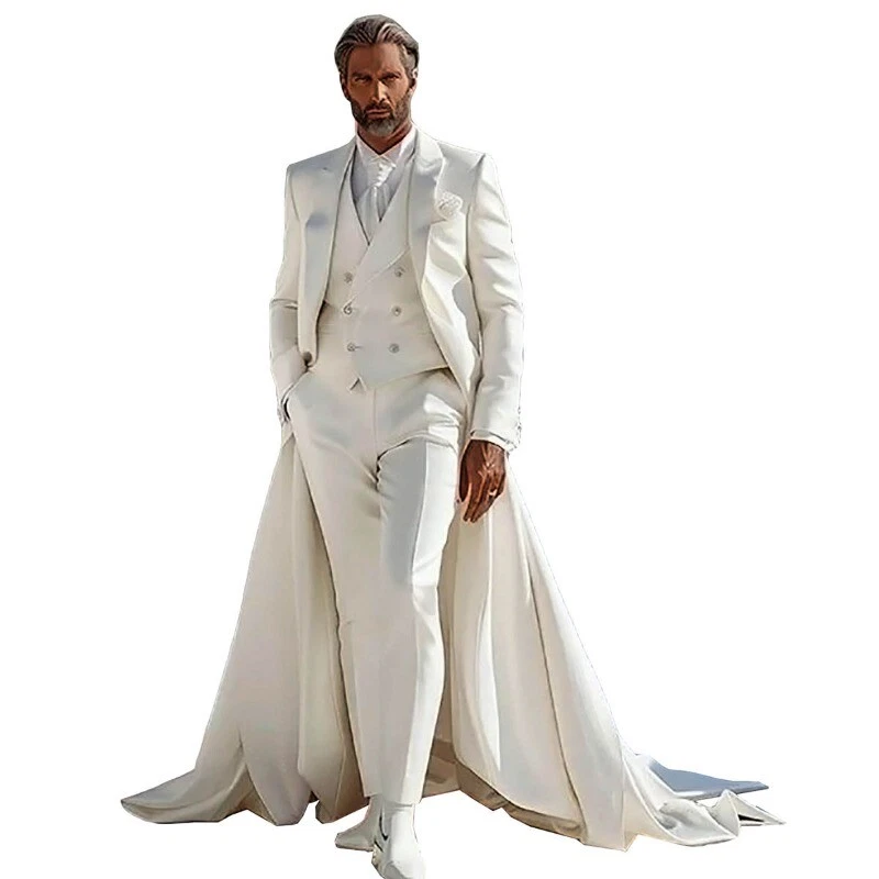 Men's Fashion Suits Long Train Jacket Vest Pant 3 Pieces for Red Banquet Wedding - Image 2 of 4