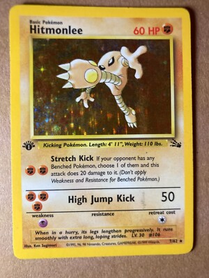 Hitmonlee 7/62 Fossil Holo First Edition Near Mint Comes in Protective Sleeve