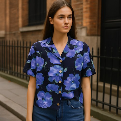 Sb Confezioni Di Lusso Blusa Donna Vintage Blu Floreale Xl Extra Large It 46 - Picture 2 of 11