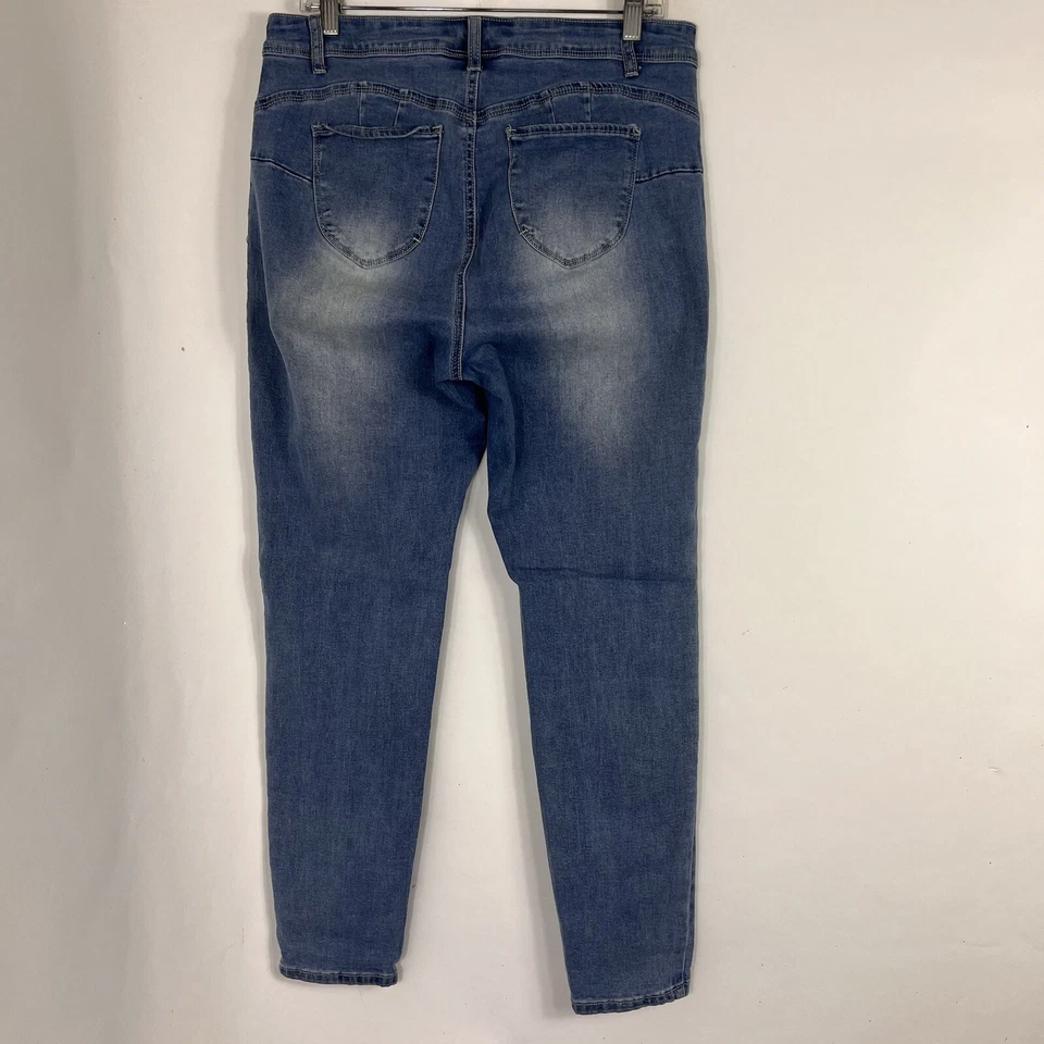 Pantalones de mezclilla elásticos informales Hot Kiss para mujer talla 16 ajustados tiro medio lavado Foto 4 de 4