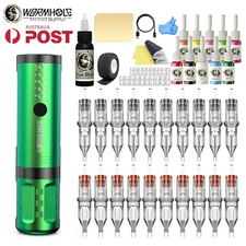 Wormhole Tattoo Machine Kit Pen Wireless Battery Rotary Motor Color Inks Needle