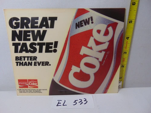 Vintage New Coke Coca Cola Advertising Plastic Decal Cling  7" x 5.5" 1985 Taste
