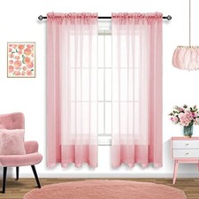 Blush Rose Gold Curtains for Christmas Decor 2 Panels Sheer 52x63 Blush Pink