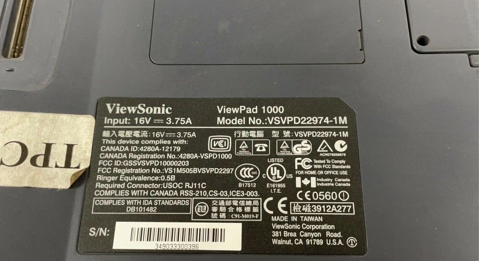 VIEW SONIC VIEW PAD 1000 MODEL: VSVPD22974-1M 16V 3.75A - Image 3 of 4