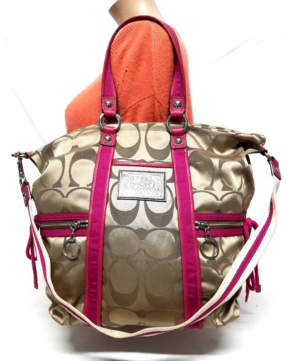 COACH POPPY SIGNATURE LUREX SPORTLIGHT KHAKI JACQUARD TOTE