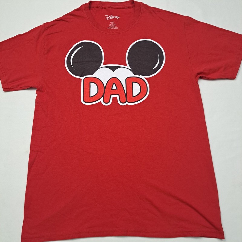 Disney Dad Fathers Day Graphic Print Mickey Ears T-Shirt Red Men's Size Medium