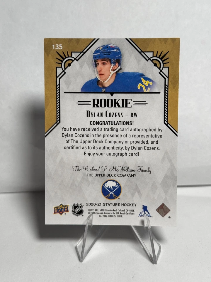 2020-21 Upper Deck Stature Dylan Cozens Rookie Blue Auto #'d /15 - Image 2 of 2