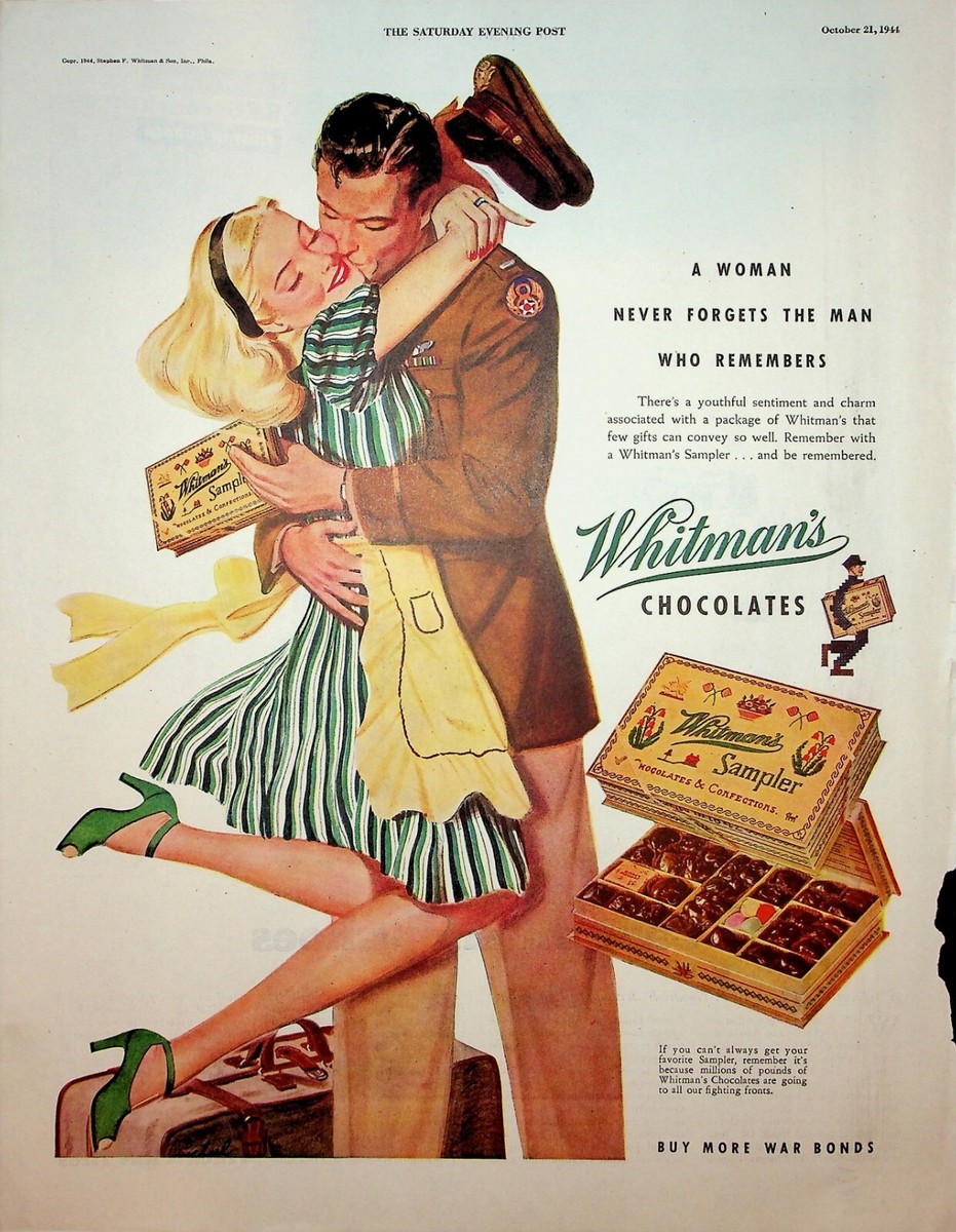 美品　LABELS　洋書　THOMAS W. OATMAN ヴィンテージ Original 1944 Whitman's Sampler Ad: A Woman Never Forgets the Man