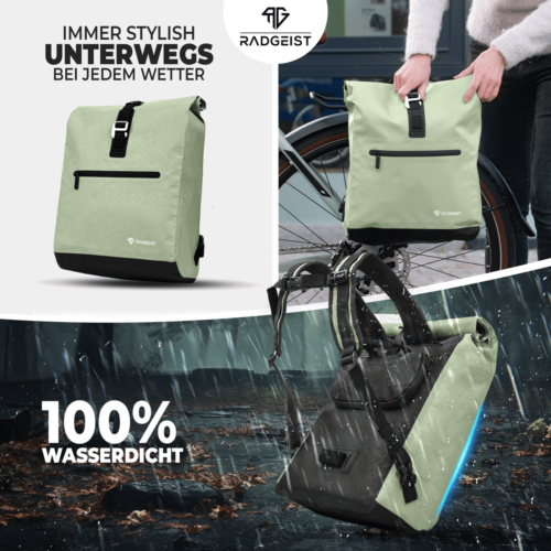 RADGEIST Fahrradtasche Gepäckträgertasche Rucksack wasserdicht MINT - Bild 3 von 6