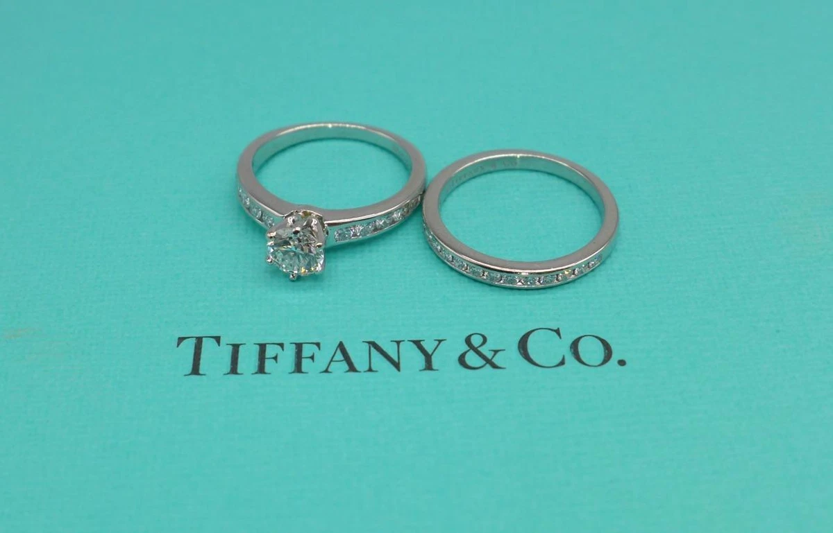 Tiffany & Co. Platinum 950 Round Diamond 0.72ct Ring and Wedding