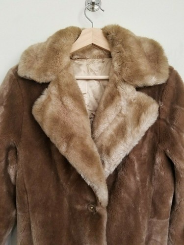 Russell Taylor Vintage Jacket Borgana Brown Faux Fur Collared Pockets Lined S/M - Picture 4 of 8