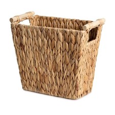 Cesta de basura de mimbre con asas de madera, bote de basura de baño, bote de basura de mimbre para