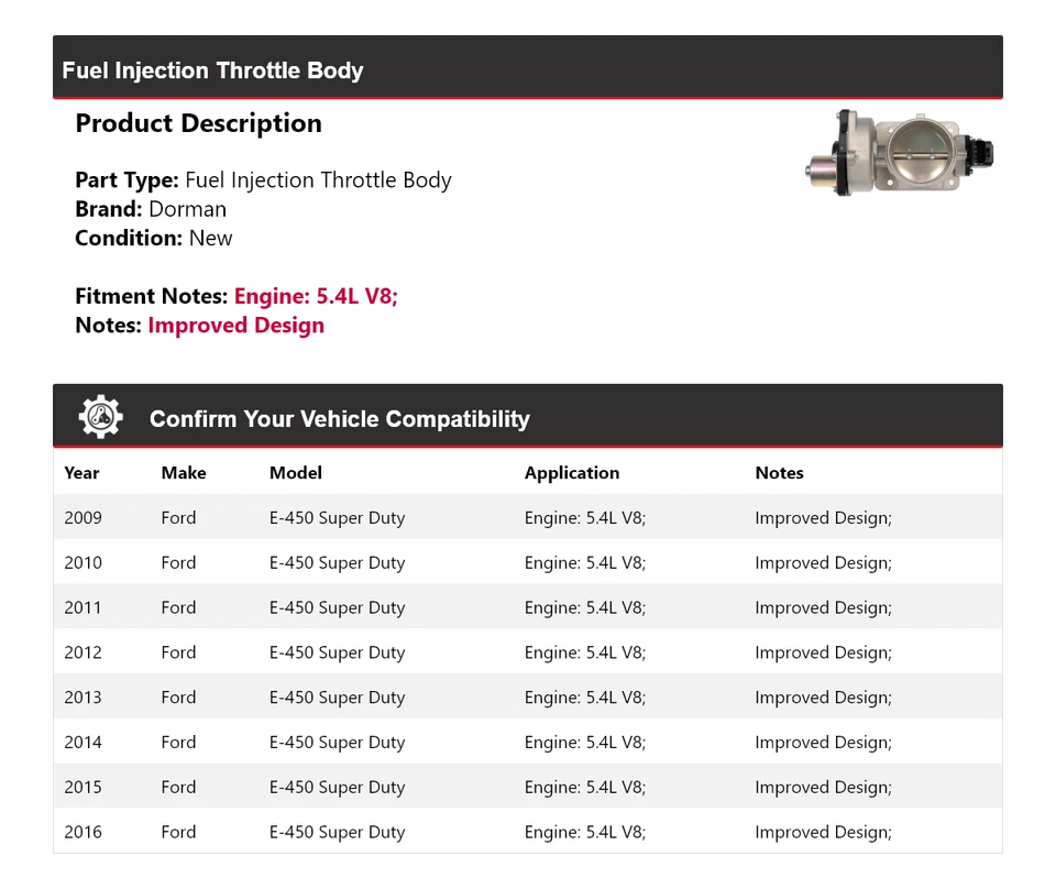 Cuerpo de acelerador de inyección de combustible Dorman V8 5,4 L Ford E-450 Super Duty 2009-2016 Foto 2 de 4