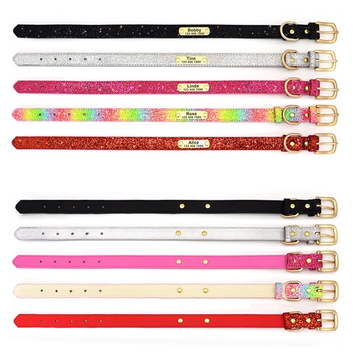 Bling Pet Dog Cat Leather Collar Personalized Nameplate Engraved ID Name Tag XS - Picture 11 of 17