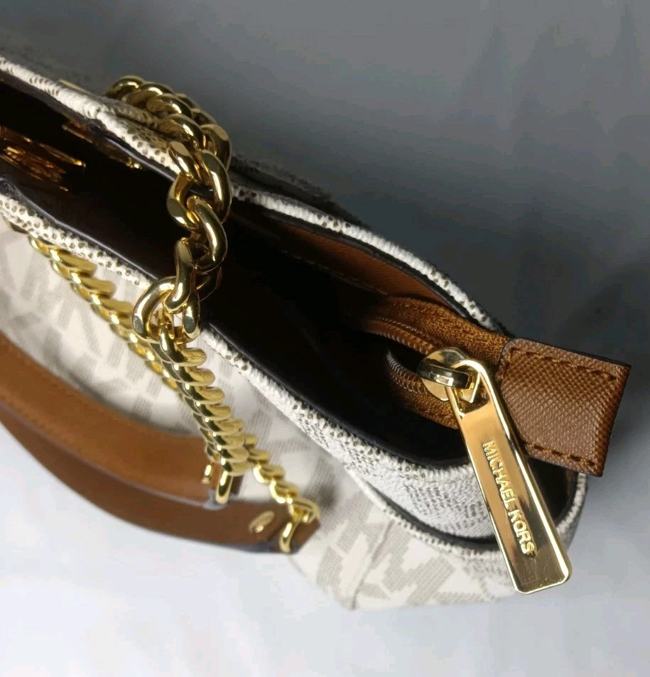 Сумка с короткими ручками дорожная Michael Kors Jet Set фирменная MK большая цепочка ванильный верх на молнии - Изображение 4 из 4