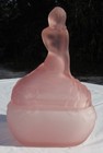 Frosted Pink Depression Glass Phoenix "Camellia" Powder Box, Very Good Condition — photo 7