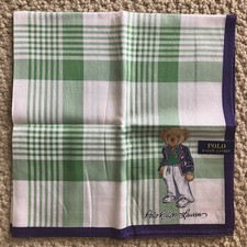 New Polo Ralph Lauren Bear Handkerchief Scarf Pocket Square Green Plaid