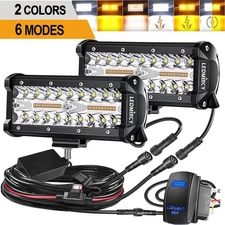 2x 7" LED Work Light Bar Flood Spot DRL Fog Lamp Offroad Driving Truck + Wiring