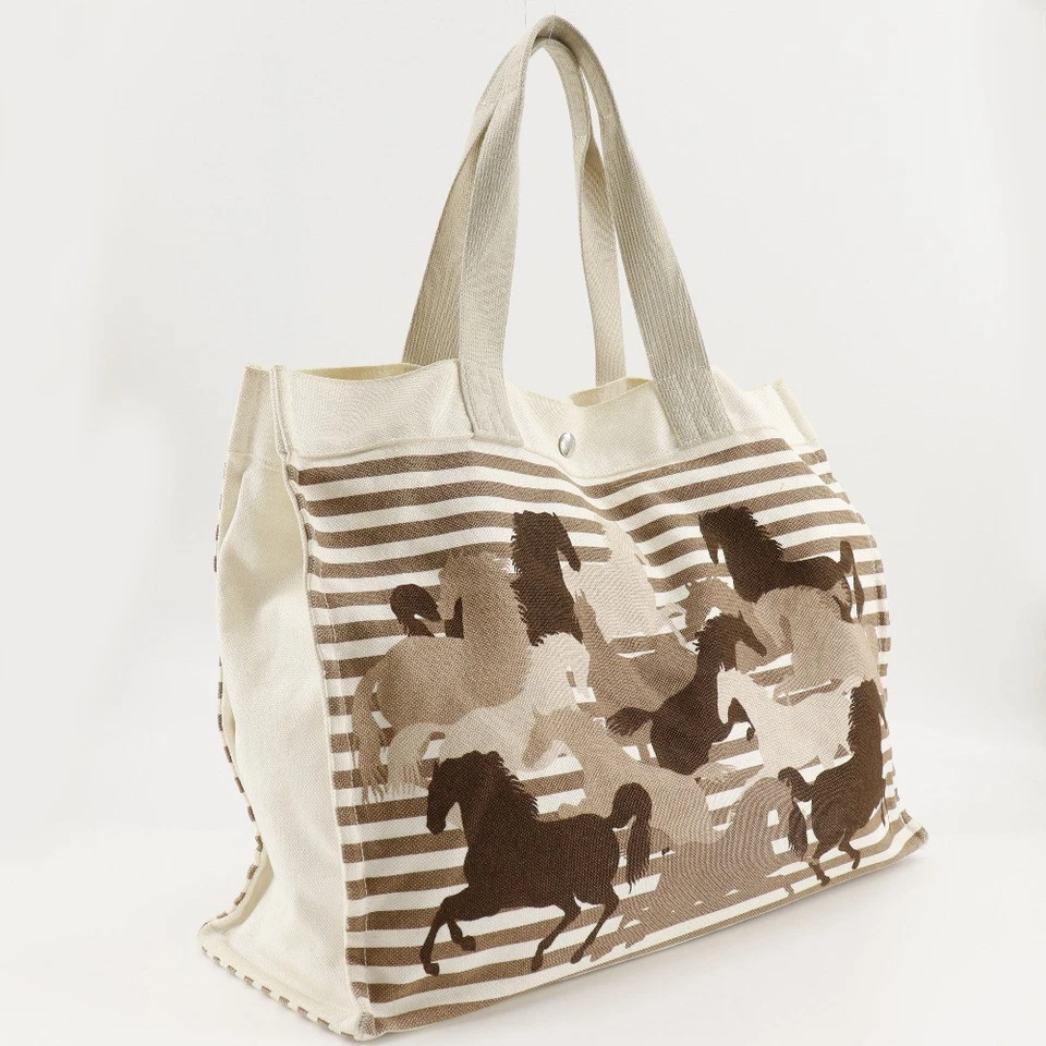 Bolso de Mano HERMES Chevault Marrón/Blanco Off Manguera de Lona Unisex Foto 3 de 4