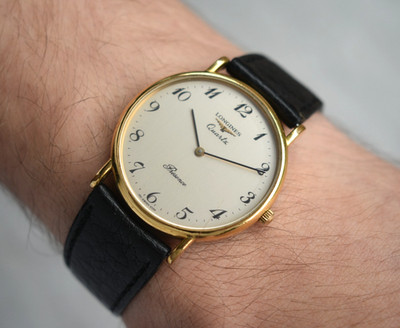 Vintage Longines Presence Quartz Herren Gold Uhr Leder Datum Selten Dresswatch