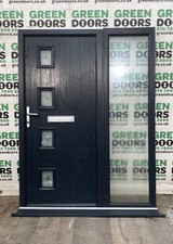 DOUBLE REBATED COMPOSITE DOOR FRONT WITH SIDELIGHT BLACK TRIPLE GLAZED WOODGRAIN