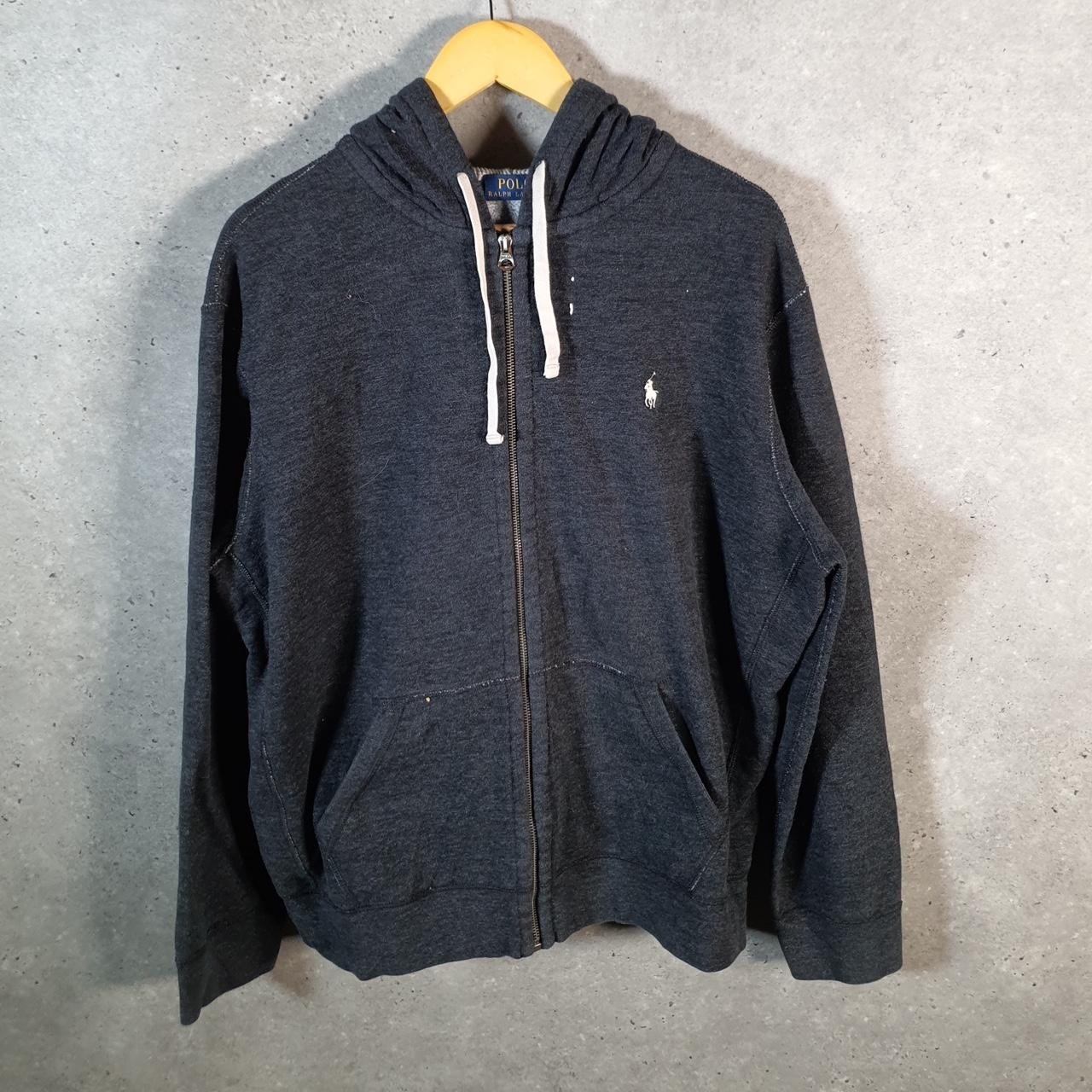 Polo Ralph Lauren vintage pesante con cappuccio uomo XL grigio cotone full zip pony