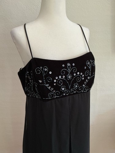 VTG Dave & Johnny Formal Dress Beaded Velvet Black Prom Boho 90s Y2K 11/12 M NWT