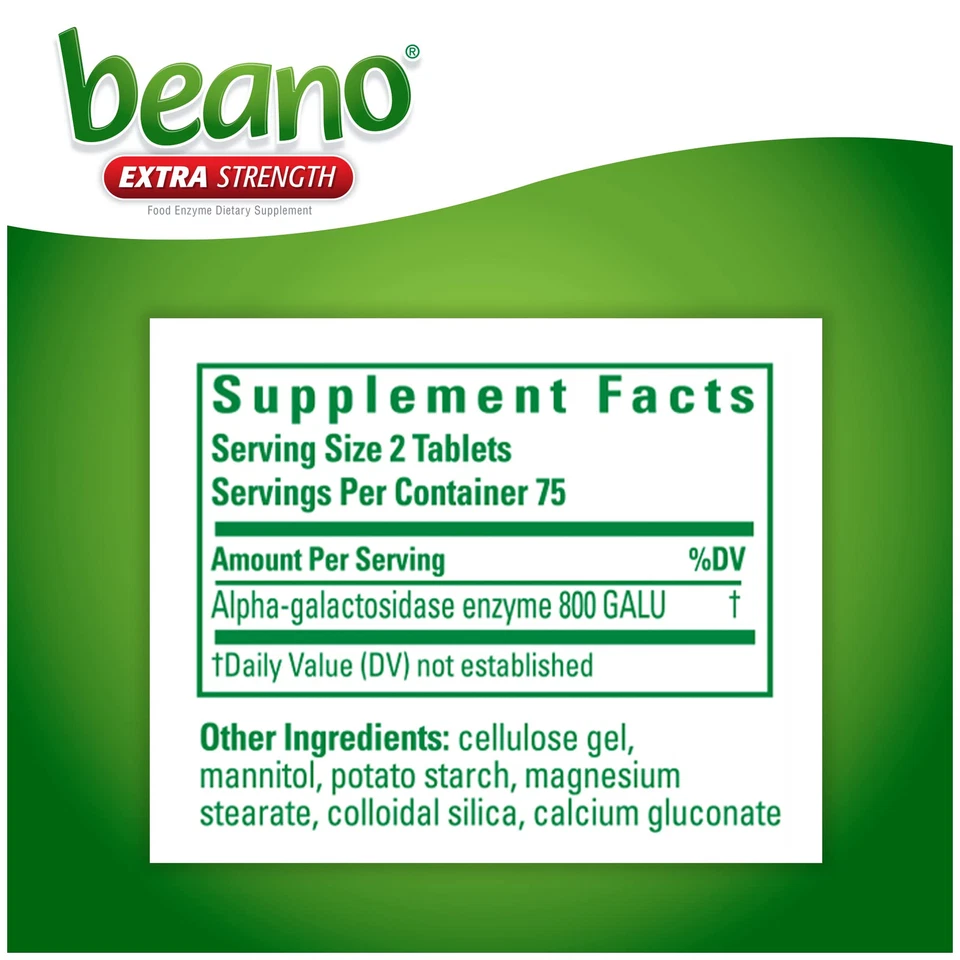 Beano Food Enzyme Dietary Supplement | Help Digest Gas-Causing Foods 150 Tablets - Image 4 of 4