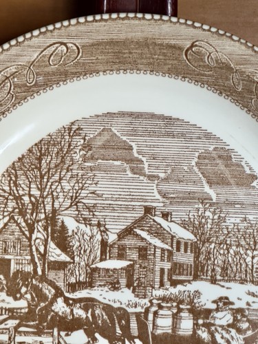 VTG Currier & Ives "American Farm Scene" Royal China Jeannette 10" Pie Dish USA - Picture 16 of 23