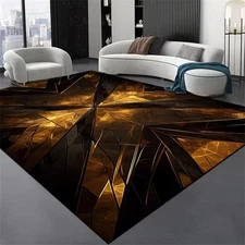 Modern Abstract Rug, Soft Non-Shedding Washable Rug, Gilt Dimensional Folded ...