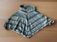 Gestrickte Stola. Dreieckstuch Mit Rollkragen – Handarbeit, grau-Türkis Gr. M-L