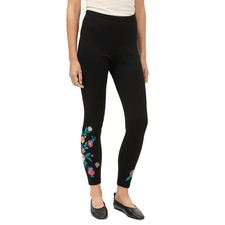 Johnny Was Ziviana Legging Cotton Floral Embroidered Leggings Pants Black NEW
