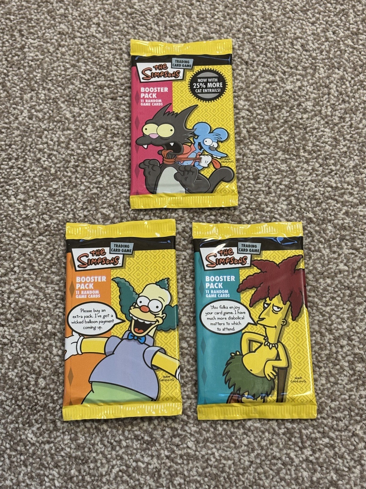 3 x The Simpsons TCG Booster Pack Set All Art Variants Factory Sealed Cards 2003