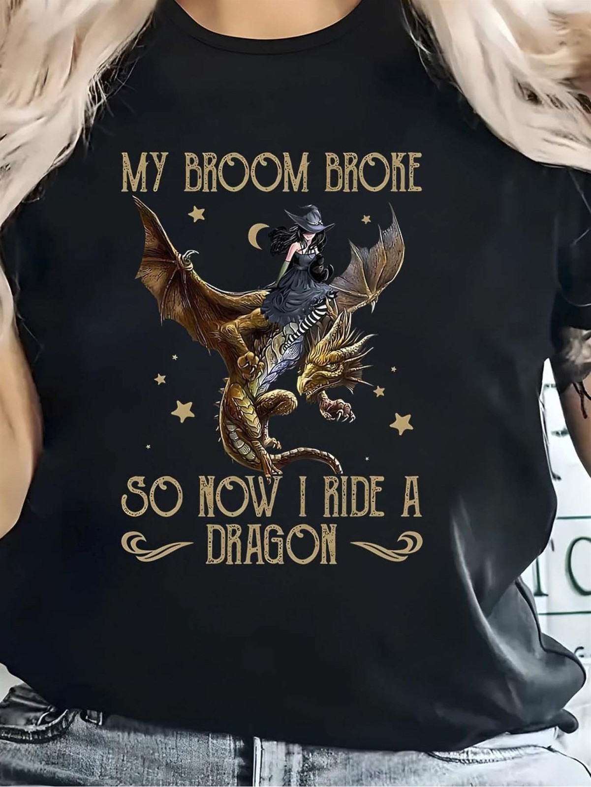 Women Funny Dragon Quote Graphic T-Shirt Fantasy Humor Casual Crew Neck Tee