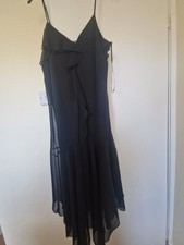Marks & Spencer Women’s Black Chiffon Ruffle V-Neck Dress UK 22