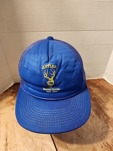 VINTAGE The Antler Hat Trucker Snapback Blue Yellow Mens Hanes Headwear