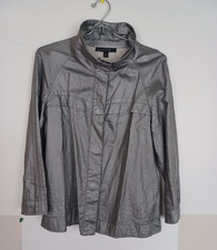 LAFAYETTE 148 JACKET Coated Linen Futuristic Silver Grey Space Age MOD S 4