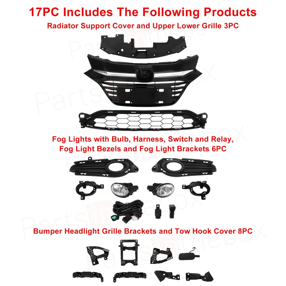 Full Front Bumper Cover Grille Radiator Panel Set For 2016-2018 Honda HR-V HRV Foto 3 de 4