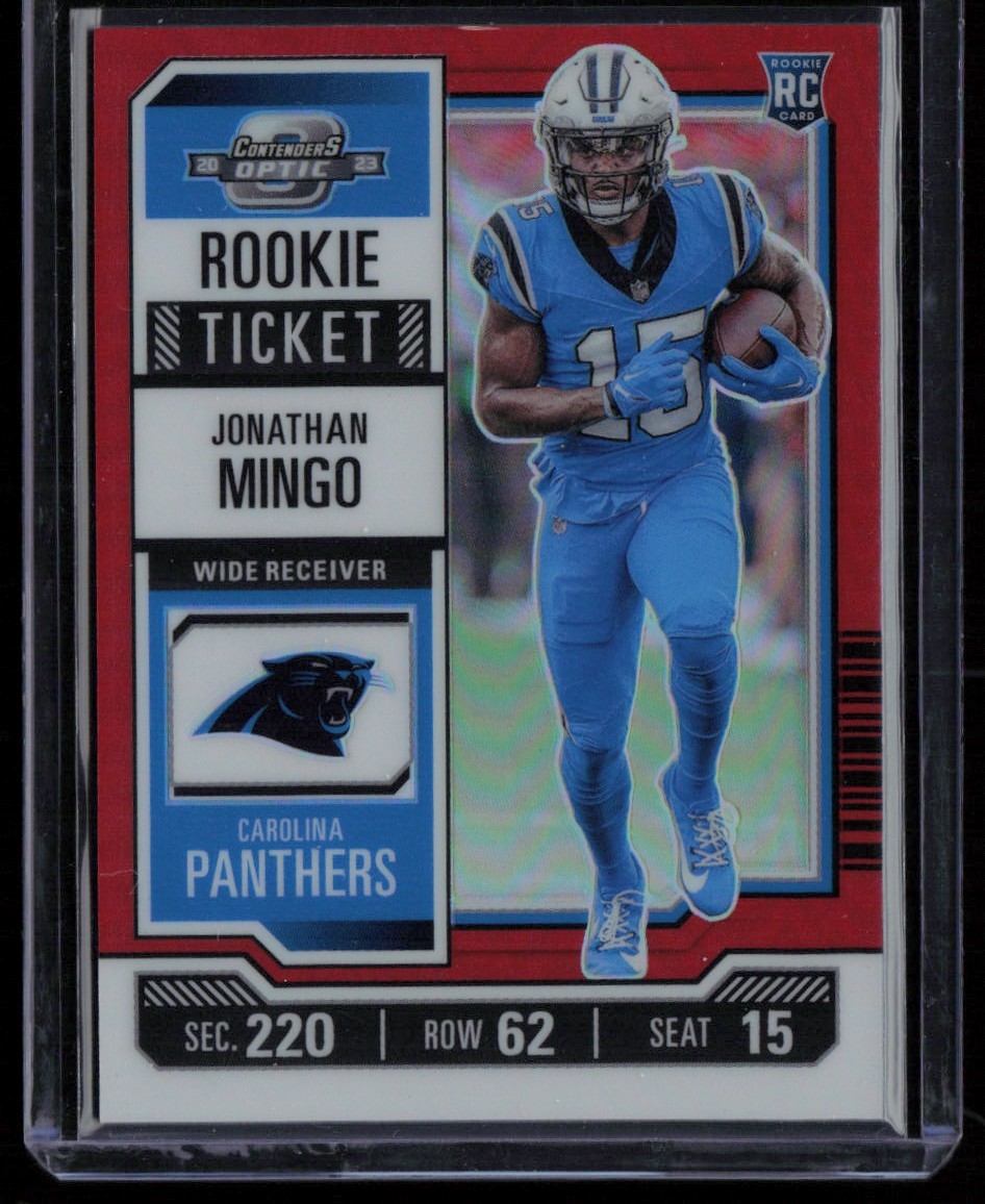 JONATHAN MINGO 2023 PANINI CONTENDERS OPTIC RED PRIZM ROOKIE TICKET RC 008/175