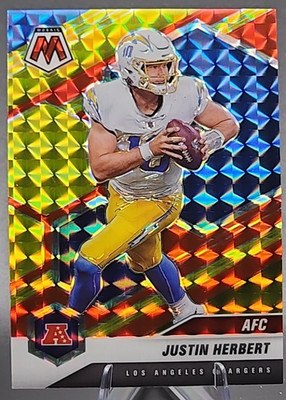 Justin Herbert /80 2021 Panini Mosaic Choice Fusion Red & Yellow Prizm Chargers