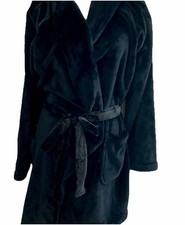 Victoria Secret -BLACK, Kimono COZY ROBE Plush Velour VS logo, size M L