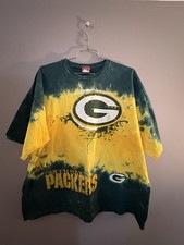 VTG Green Bay Packers NFL Graphic Tie Dye T-Shirt Green Yellow Mens 2XL All Over