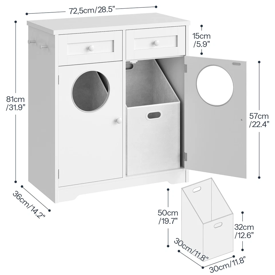 Double Laundry Hamper Cabinet Hidden Laundry Cabinet with 2 Drawers & 2 Baskets - Image 4 of 4