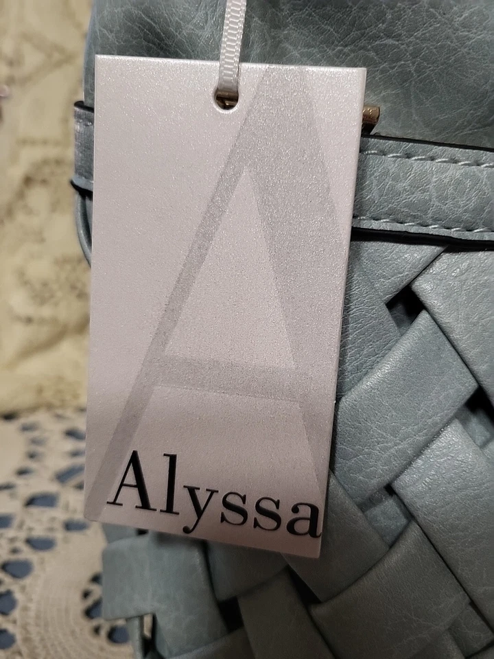 Cartera Bandolera Grande Azul Gris Enrejado Cuero Vegano Por Alyssa Nueva con Etiquetas Foto 2 de 4