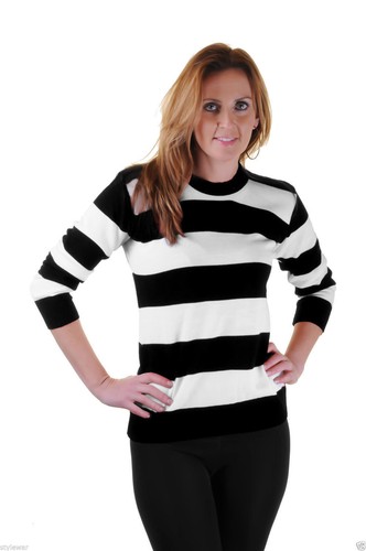 NEW LADIES MENS KIDS STRIPED KNITTED STRIPES JUMPER FANCY DRESS STRIPY SWEATERS - Picture 6 of 7