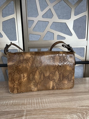 VTG Auth VALENTINO Garavani SNAKE LEATHER SHOULDER MID BAG TAN Handbag